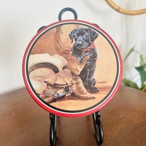 Vintage 1995 Philip Crowe Black Lab Tin Western Cowboy Boots Dog Applejacks